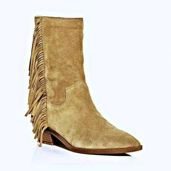 Rebecca Minkoff Women's Krissa Suede Fringe Low-Heel Boots Size 8.5 (MSRP $198) - Picture 1 of 12